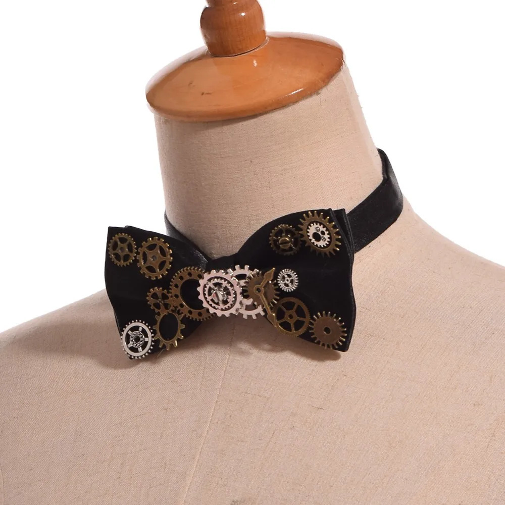 Black Steampunk Bow Tie Costume Accessories Unisex Vintage Victorian Mens Punk Gear Cravat 250514