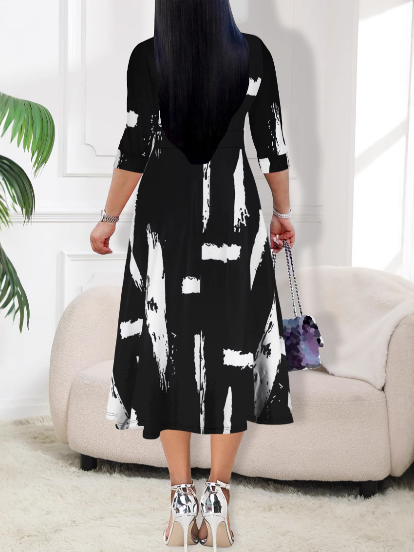 Plus Size Dresses Artistic Black White Print Maxi Dress Elegant Fashionable Women's Gown Sexy 2025 Style