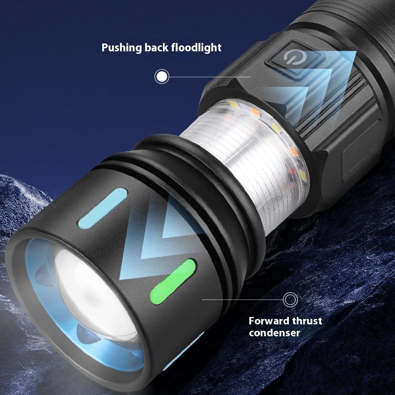 Ultra bright laser flashlight outdoor camping atmosphere light with expandable zoom, large capacity rechargeable, and long-lasting battery life hot-sa