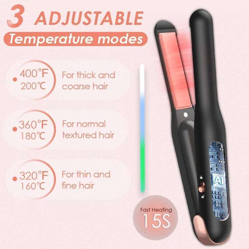 NOVUS Cordless and Curler 2 in 1 USB Mini Ceramic Fast Heating Portable Hair Straightener for New Year Gift