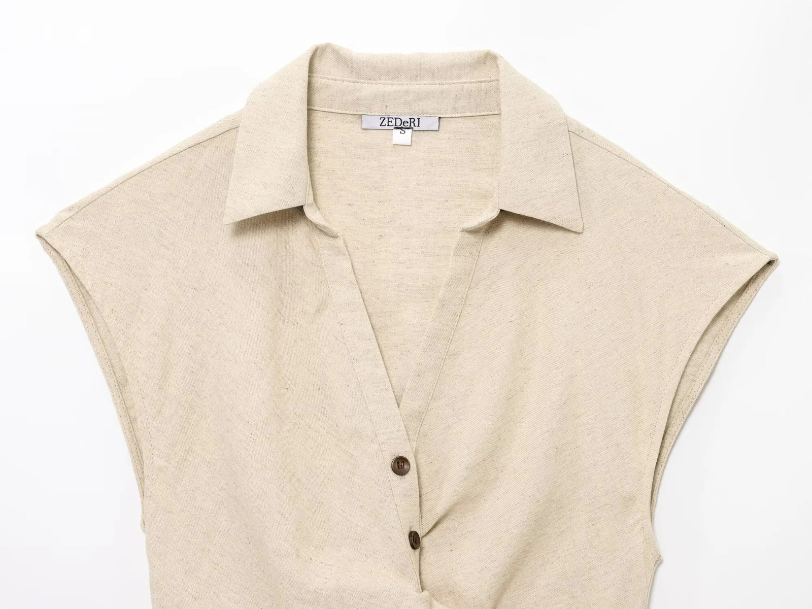 Korean Style Summer Product Fashionable Temperament Linen Blend Pleated Lapel Sleeveless Top Buckle Skirt Set 250515