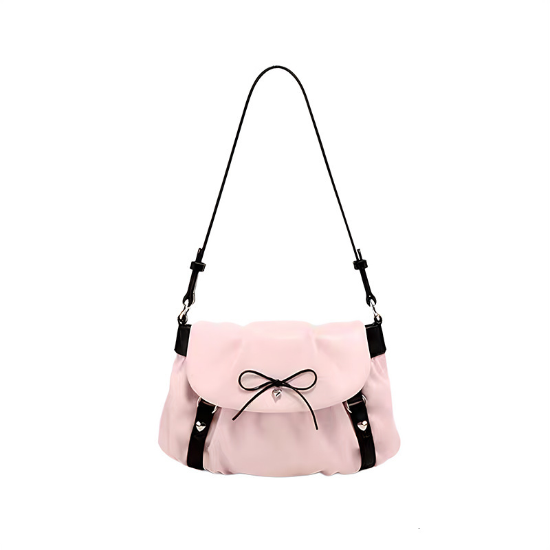 New free delivery designer bag 2025 summer pink bow women's crossbody bag sweet pleated cloud bag shoulder bag student casual small square bag