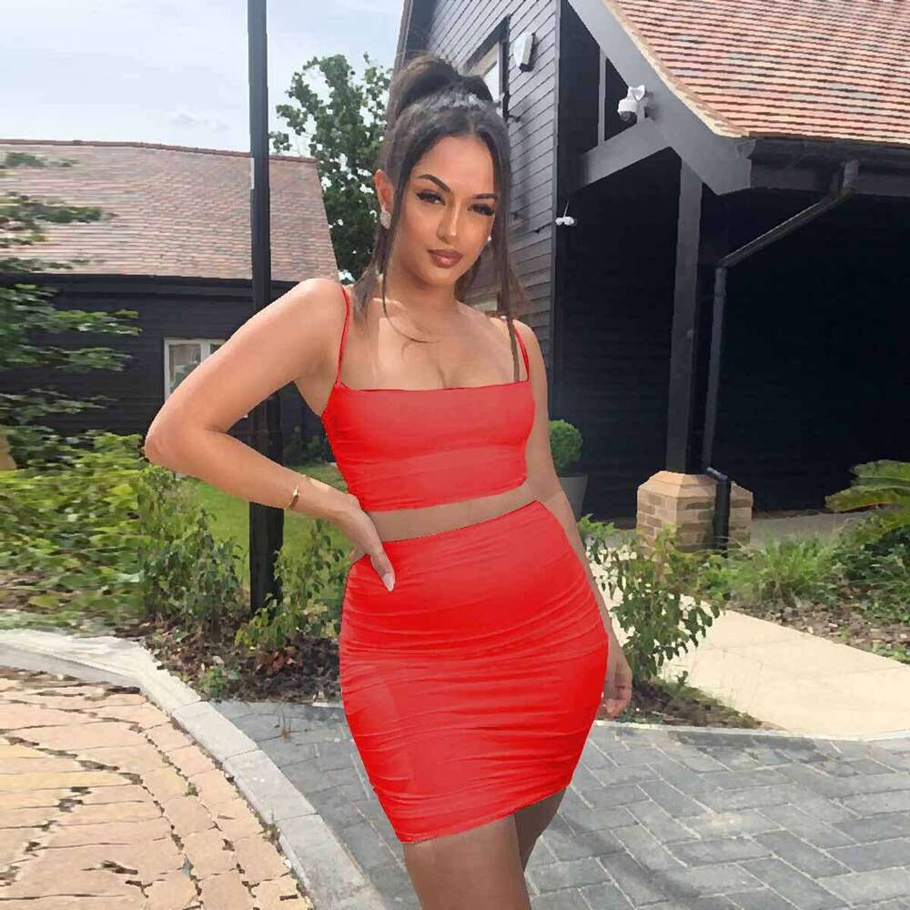 European American sexy camisole vest, hip fold fashion hot selling women's two-piece set, 2025 new style, chic and elegant clothing