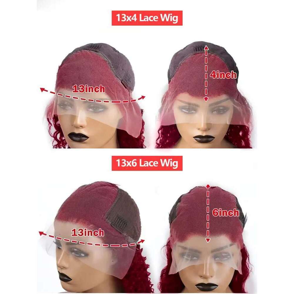 250 Density 99J Bury Lace Front Short Bob Human Hair 13X4 Deep Wave Frontal Wig 13X6 Red Colored Curly Wigs