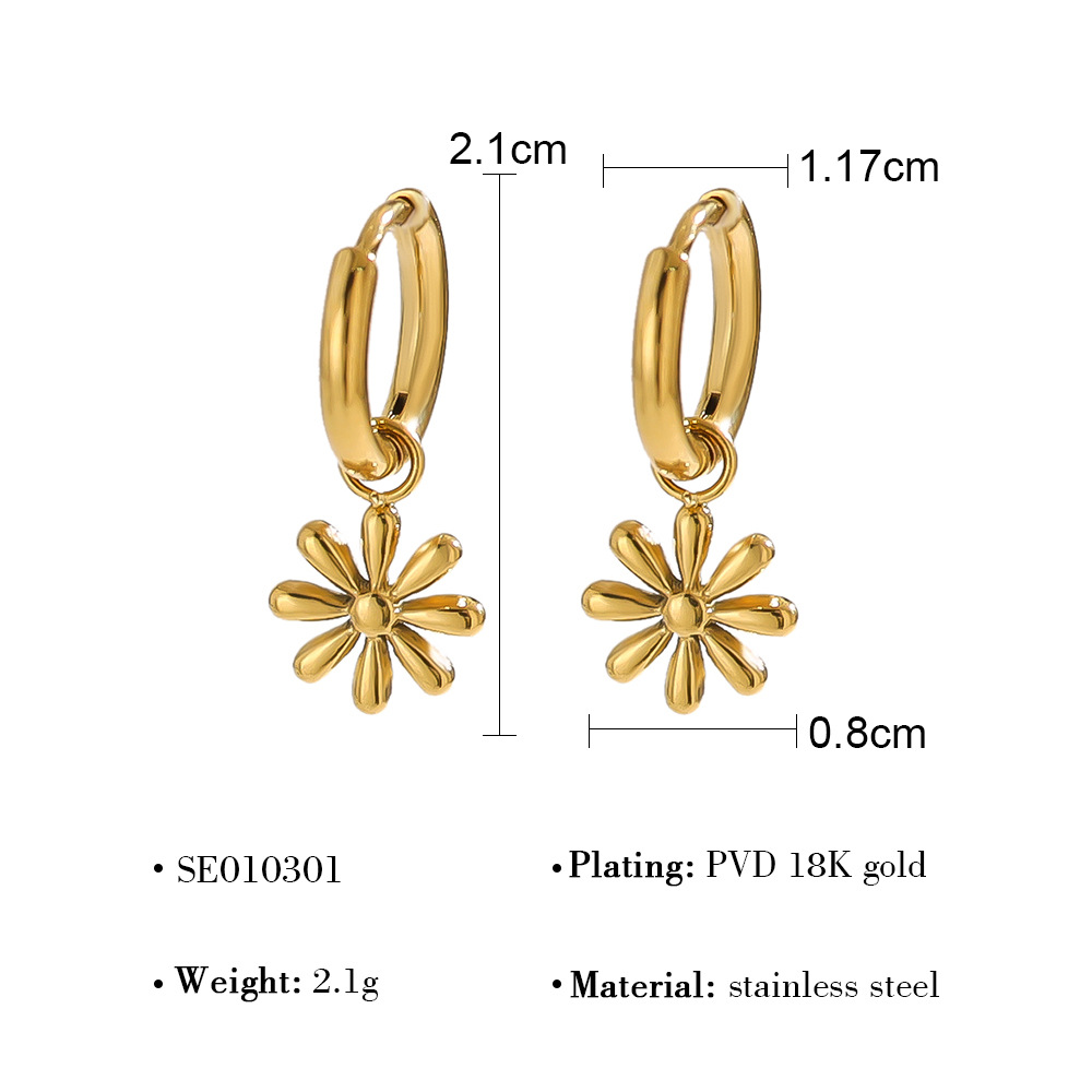 Durable Elegant Ear Piercing Jewels Summertime Ready PVD-Golded Stainless Steel Butterfly + Bloom Charm Studs