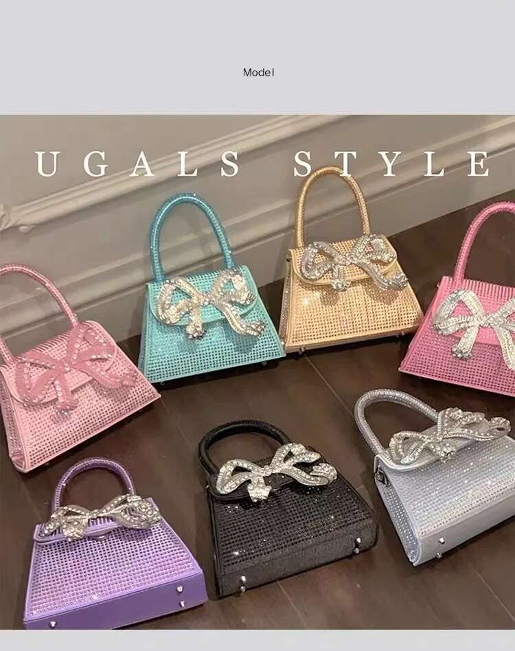 Metal Bow Knot Satin Women Handbag Glitter Shiny Dias Evening Wedding Party Clutch Purse Shoulder Crossbody Bag