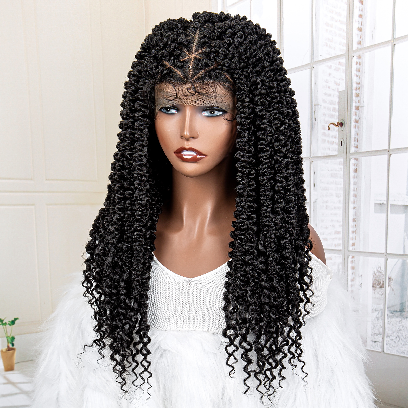 18 Inch Twist Braided Wigs Synthetic Full Lace Braided Lace Wigs Knotless Box Braided Wigs with Baby Hair for Black Women