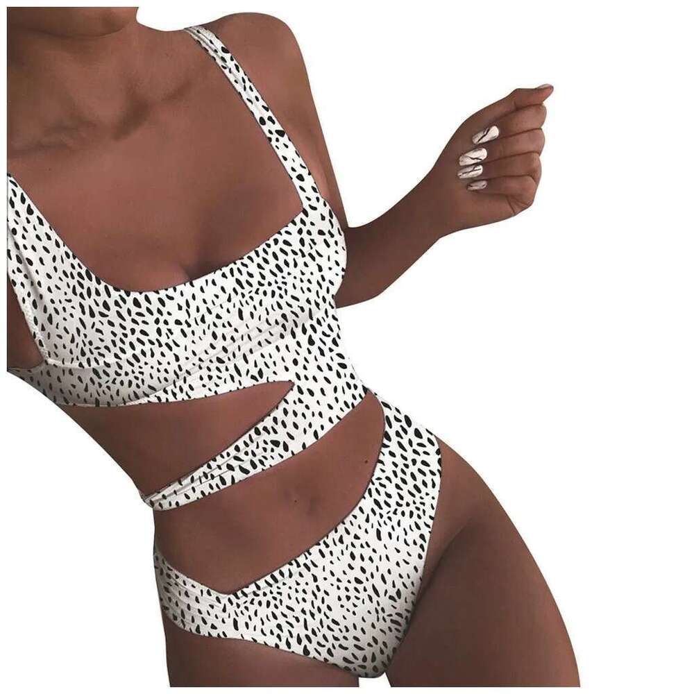 Women's Leopard Print Bikinis Swimwear Off Shoulder Hollow Swimsuit Push Up Bra High Waist Traceless Breath Comfty Bikini Set