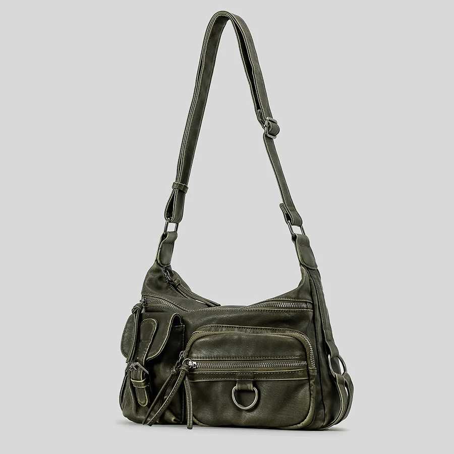 Vintage Mtiple Pockets Wen Shoder Bags Luxury Wed Pu Leather Crossbody Bag Motorcycle Bag Y2K Sac for Girls 2024 Z250516