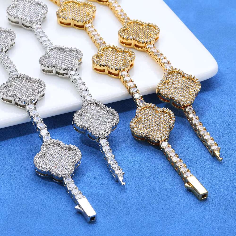 Hip Hop Men Tennis Bracelet S925 Silver Moissanite Versatile Clover Design Comfortable