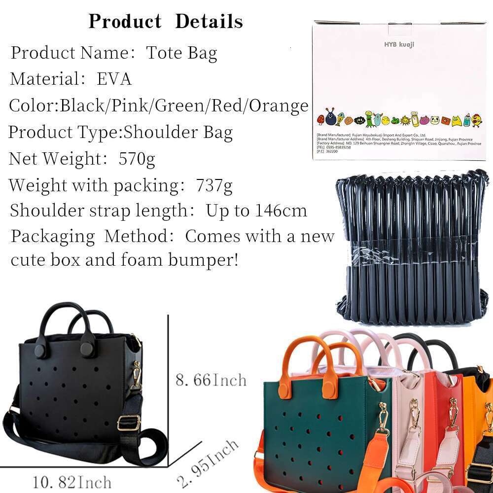 EVA Large Leather Shoulder Handbag Tote For Women Casual Waterproof Beach Hole Fit Charm Fashion Storage Bag