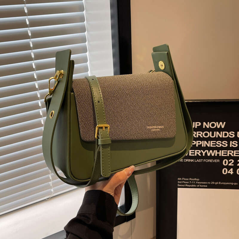 Women's new texture wide strap small square contrasting color fashionable handbag simple single shoulder crossbody bag