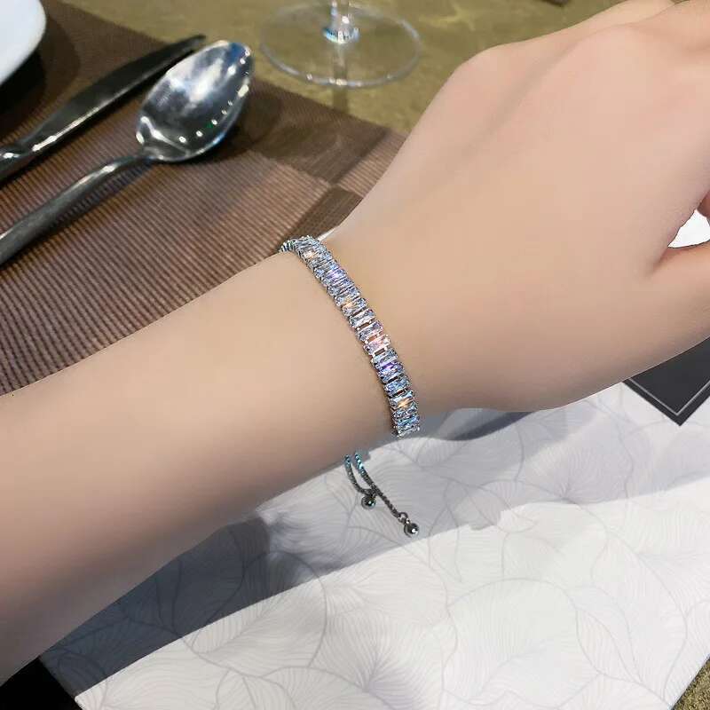 Full Of Rhinestone Stainless Steel Bracelet For Women 2022 New Designer Shiny Zircon Adjustable Bracelets Jewelry Gift