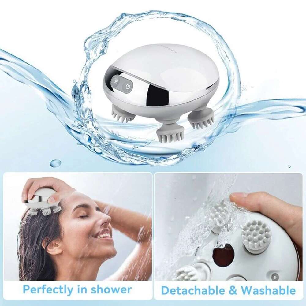 Small Portable Head Massager Hot Compress Red Light Waterproof Stress Relief Tool Scalp Relax for Deep Cleansing