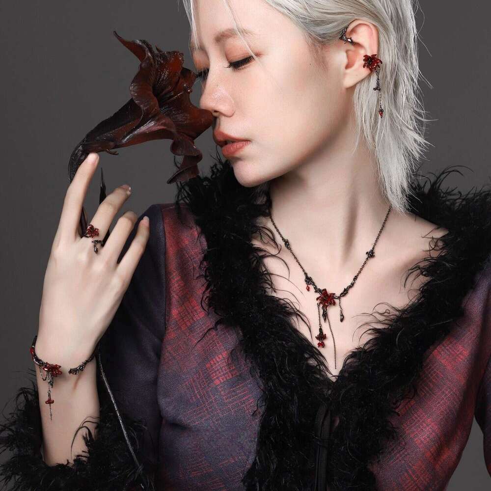 Mandala flower tassel jewelry, ring, earring, bracelet, necklace, high-end feeling, diamond studded, dark style, sweet and cool, spicy girl jewelry