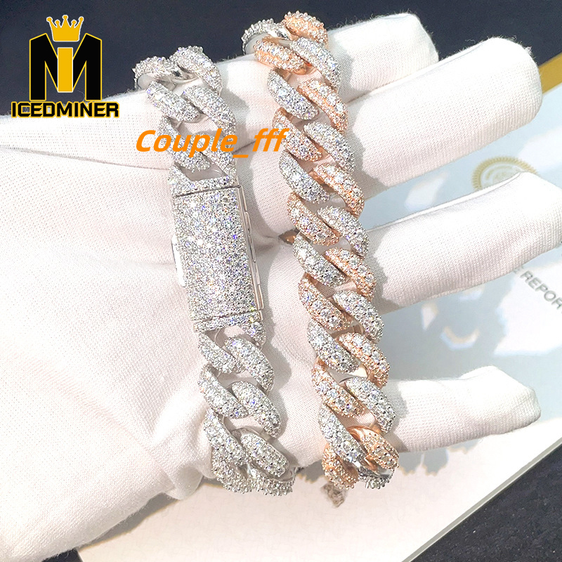 Moissanite 13mm Cuban Chain Bracelet Iced Out Chain Hip Hop Jewelry Moissanite S925 Silver Cuban Link Chain Bracelets With GRA