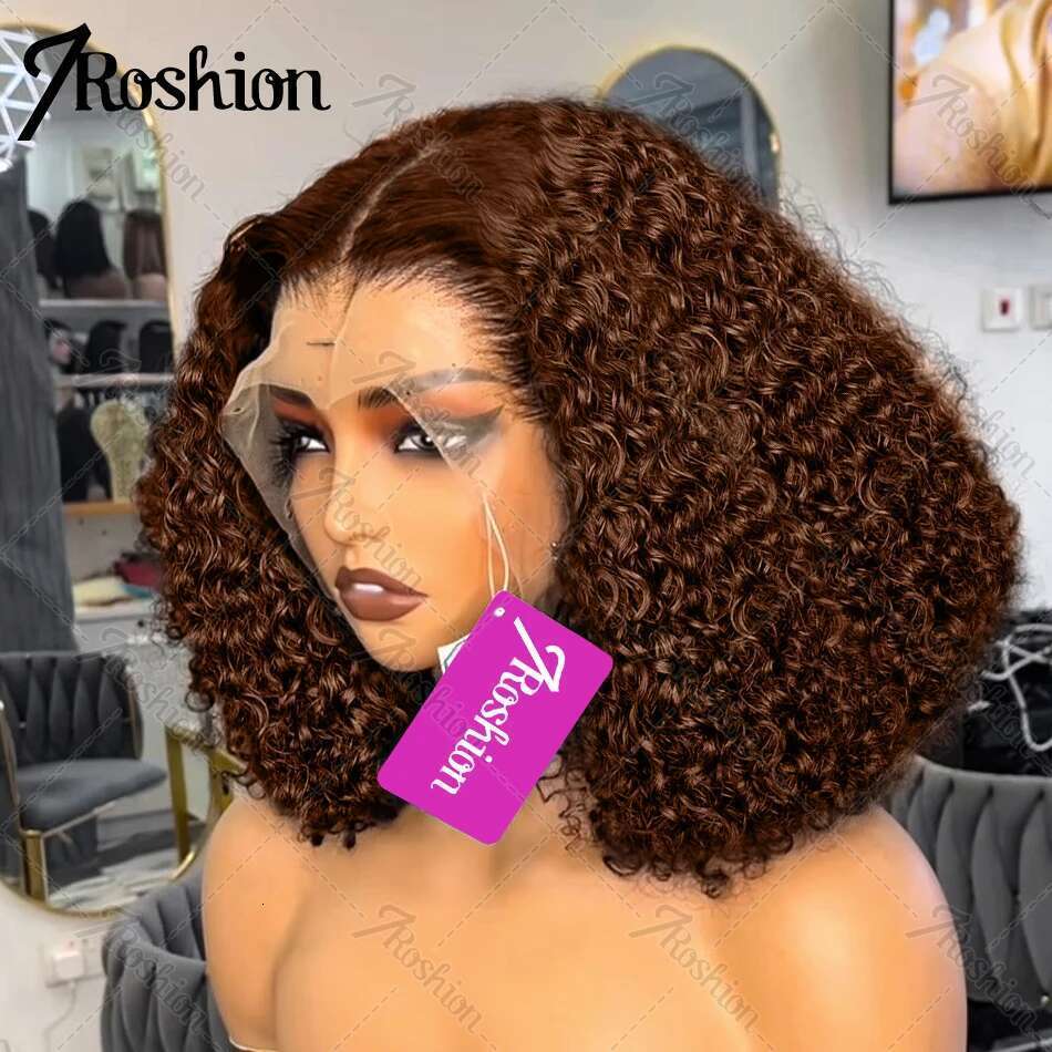 Brazilian Chocolate Brown Deep Wave 13x4 HD Front Human Hair 250% Colored Curly Wigs Short BoB 13x5 Lace Frontal Wig