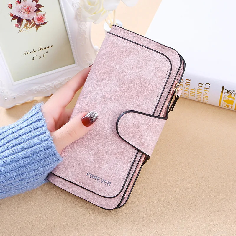 buckle womens Korean version wallet three fold fashion womens bag multi-card womens purse frosted two-tone fabric 250514