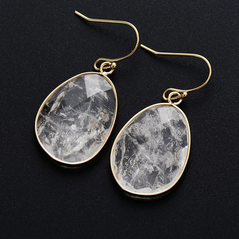 Boho Gold Plated Hook Natural Stone Dangling Huggie Woman Chunky Earrings Ethnic Gems Jewellery Creative Gifts 250515