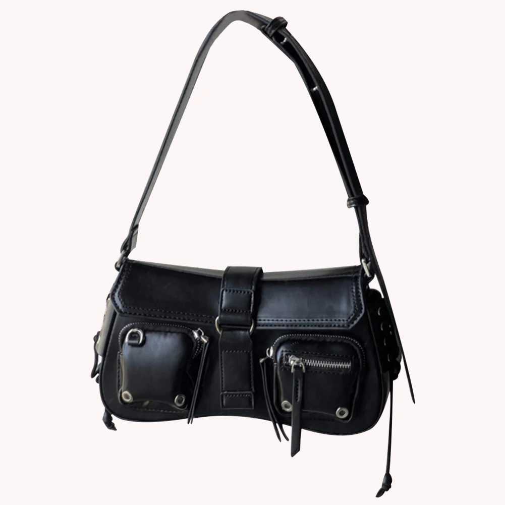 Wen Vintage Underarm Bag PU Leather Solid Color Bag Mtipocket Y2K Adjustable Strap Fem Cmute Daily Bag Z250516