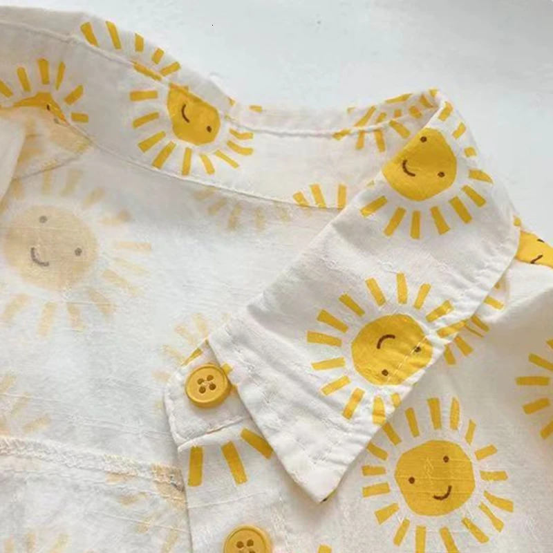 Holiday Style Childrens Summer Short-Sleeved Shirt Boys Lapel Shirt Baby Thin Top Coat 250515