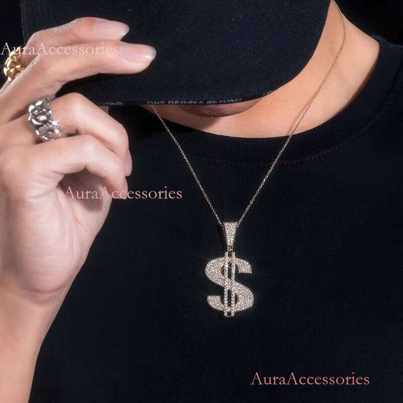 Wholesales Dollar Sign Iced Out Jewelry Gold Plated Sterling Sier VVS Moissanite Dia Hip Hop Pendant Necklace