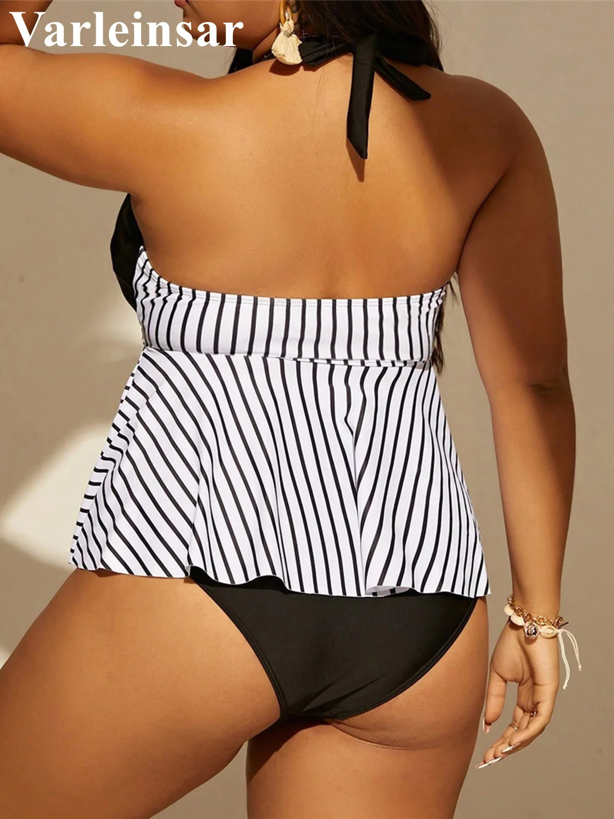 0XL - 4XL Stripe Bikini Large Size Swimwear Plus Size Women Swimsuit Female Two-pieces Bikini set Bather Bathing Suit Swim V6651 250515