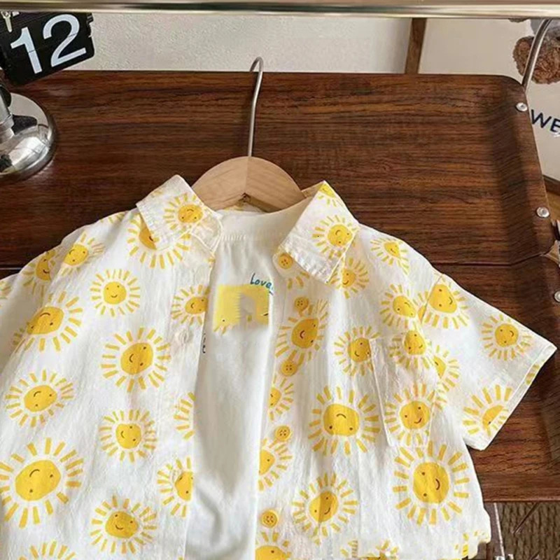 Holiday Style Childrens Summer Short-Sleeved Shirt Boys Lapel Shirt Baby Thin Top Coat 250515