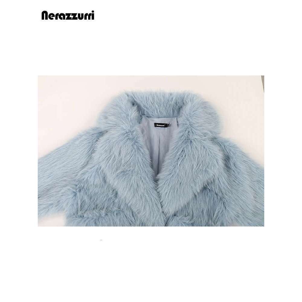 Nerazzurri Winter Short Loose Casual Hairy Soft Thick Warm Pink Faux Fur Coat Women With Big Collar And Pockets Fluffy Jacket