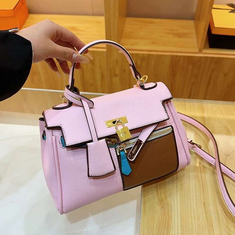 2025 New Women's Color-Block Patch Pocket Structured Shoulder Crossbody Top-Handle Bag