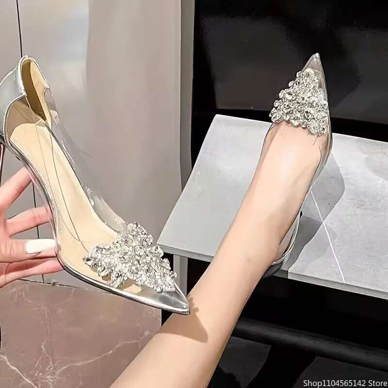 New Pointed Crystal Fairy Ladies Wind Rhinestone Butterfly-knot Transparent High Heel Women Sandals Fashion Shoes 2024