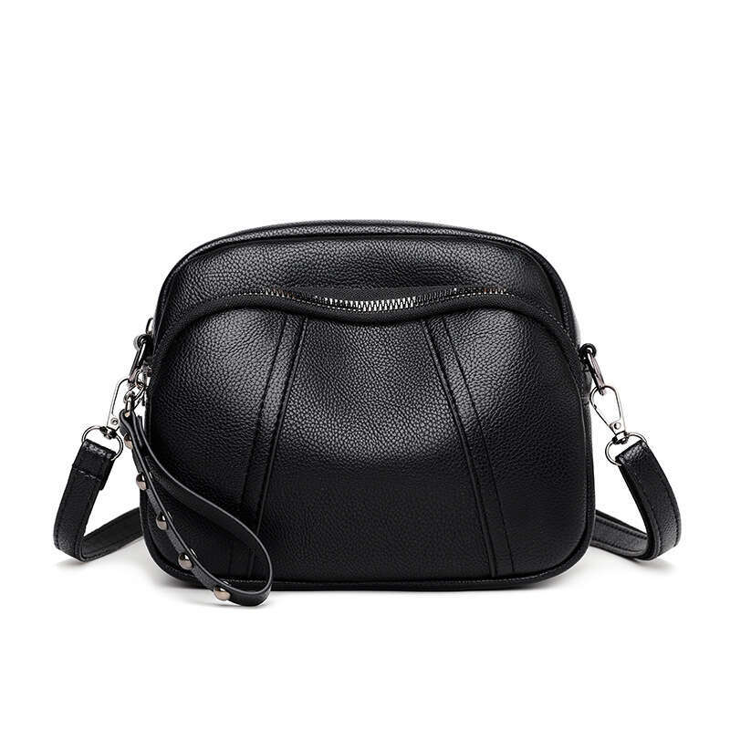 Direct supply fashionable mobile phone rivet zipper small square simple soft leather shoulder crossbody bag, women's 2025 new casual versatile fa