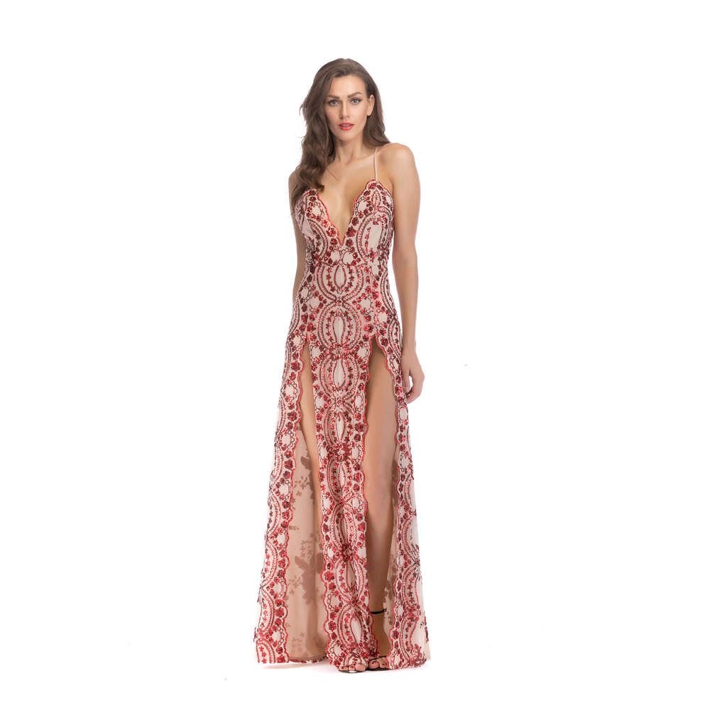 White Dress Maxi Dress 2018 New Sexy Backless Strap Sequin Split Dress KQ