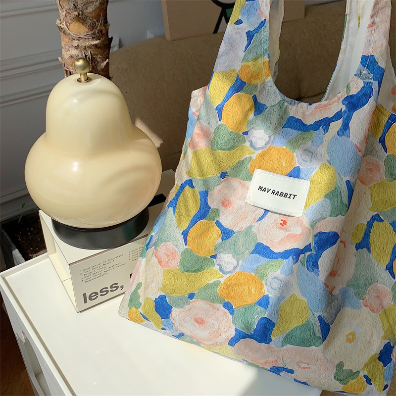 Top quality Brand High Quality Instagram oil painting flower canvas casual shoulder cloth portable large student sweet vest bag trendy