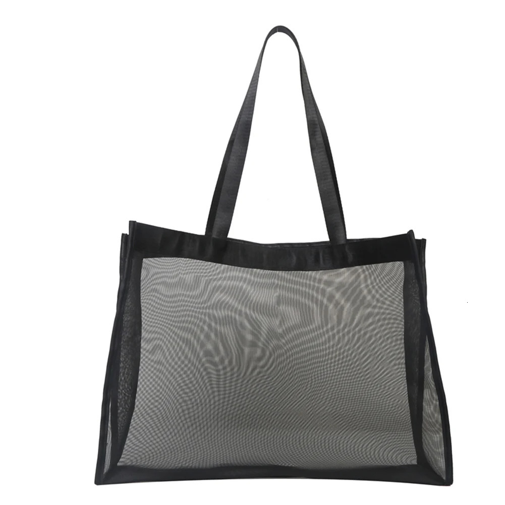 Fashion Shoulder Bag Large Capacity Mesh Shopping Bag Solid Color Top-Handle Handbag Transparent All-match for Beach Swimming 250515