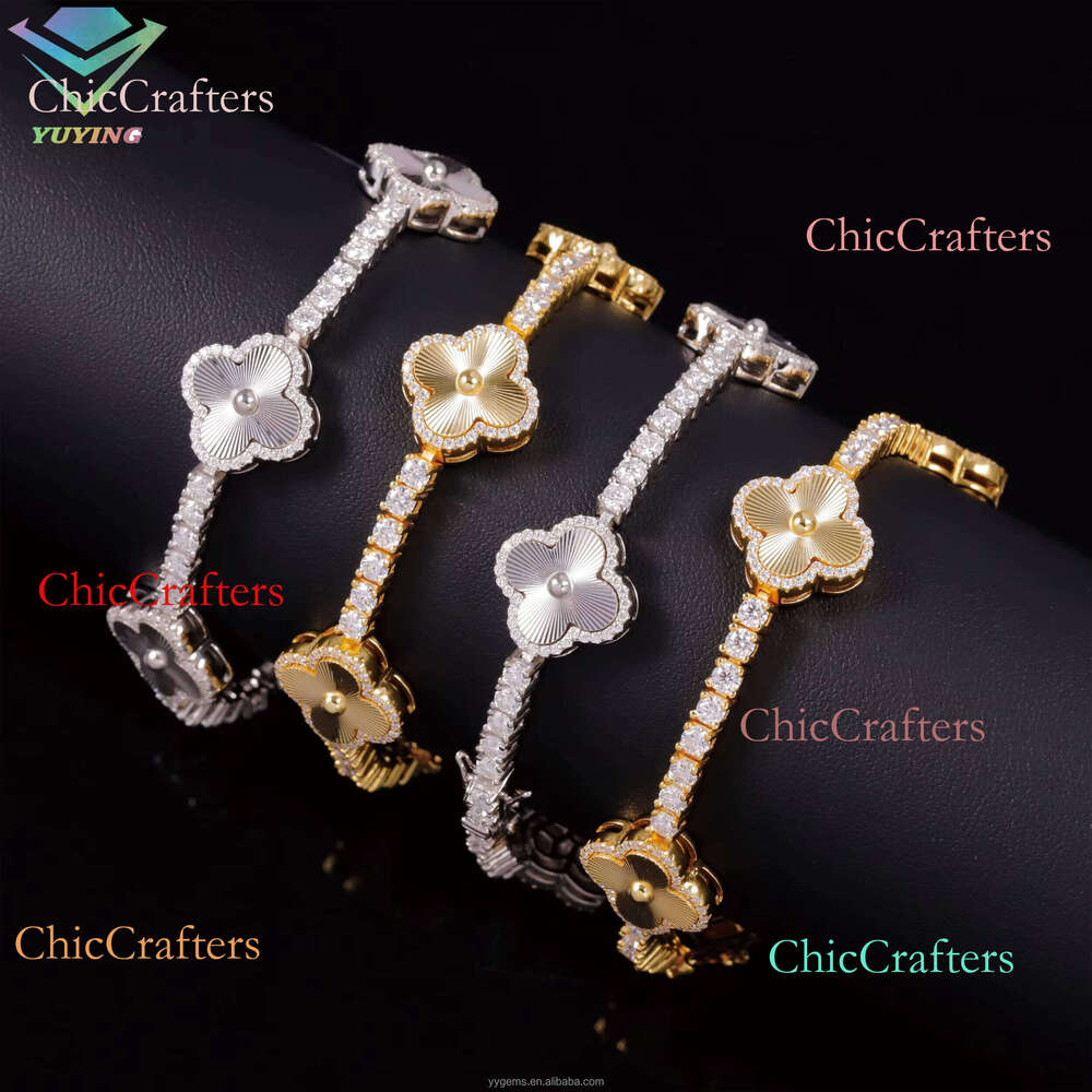 Wholesale Price Clover S Sier Gold Plated Pass Dia Tester VVS Moissanite Cuban Bracelet with GRA Certificate