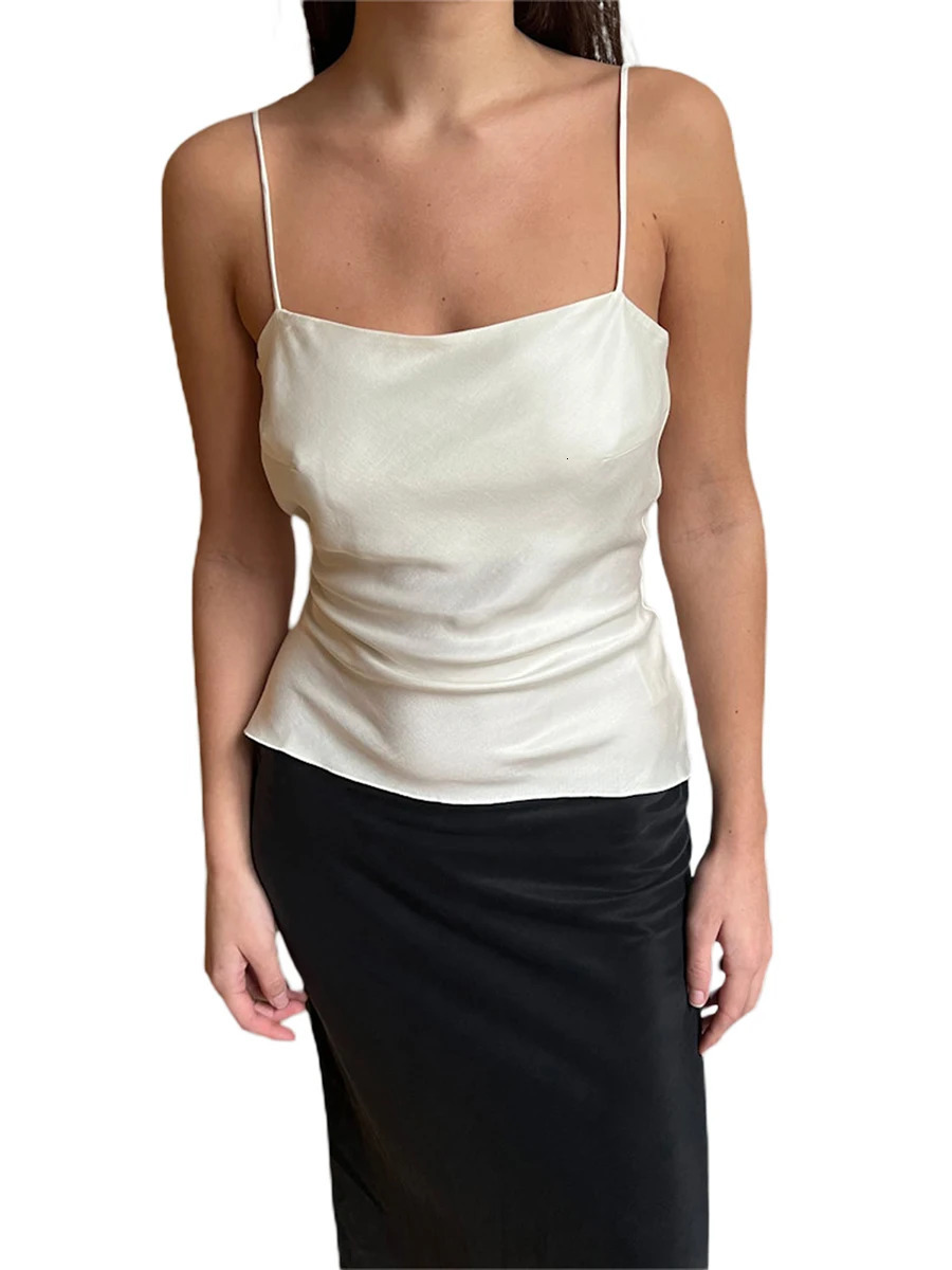 Women Summer Satin Camisole Casual Solid Color Bandage Backless Sleeveless Tops for Streetwear Clubwear 250515