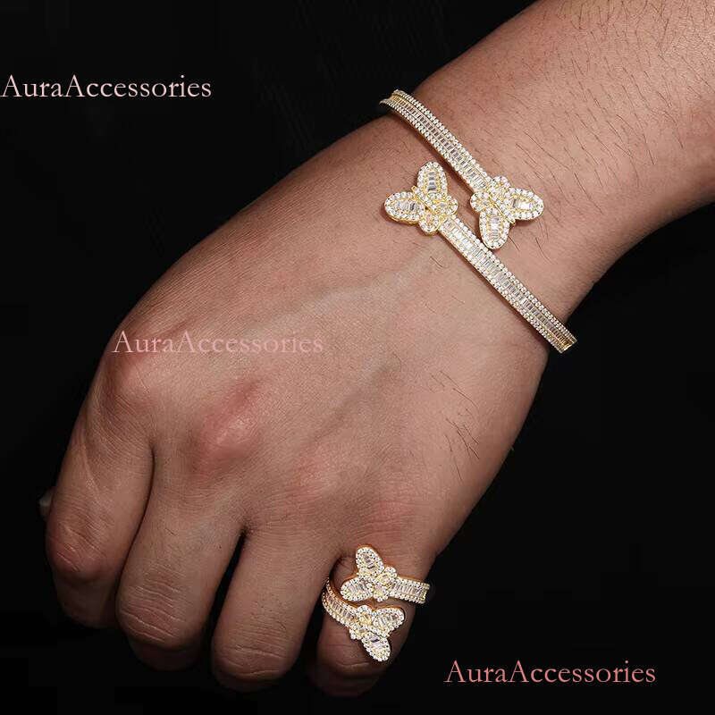 Gra Certified Baguette Moissanite Sterling Sier Pass Dia Tester Iced Out Butterfly Bangle Bracelet
