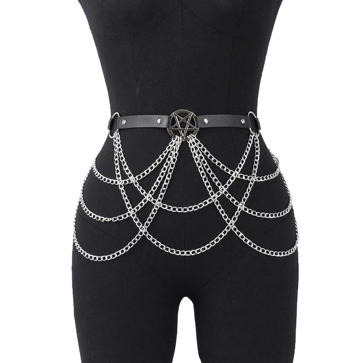 Women Fashion Belly Belt Chain Street Style Belt With Chain Gothic harness chain bustier Harness Waist Belt Clothing Accessories Y250515