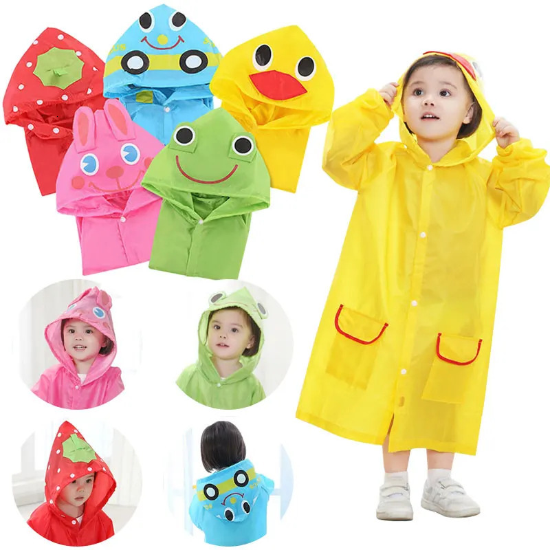 Cute Kids Raincoat Waterproof Children Duck Frog Rain Poncho Rain Coat Jacket With Backpack Position Student Rainwear 250515