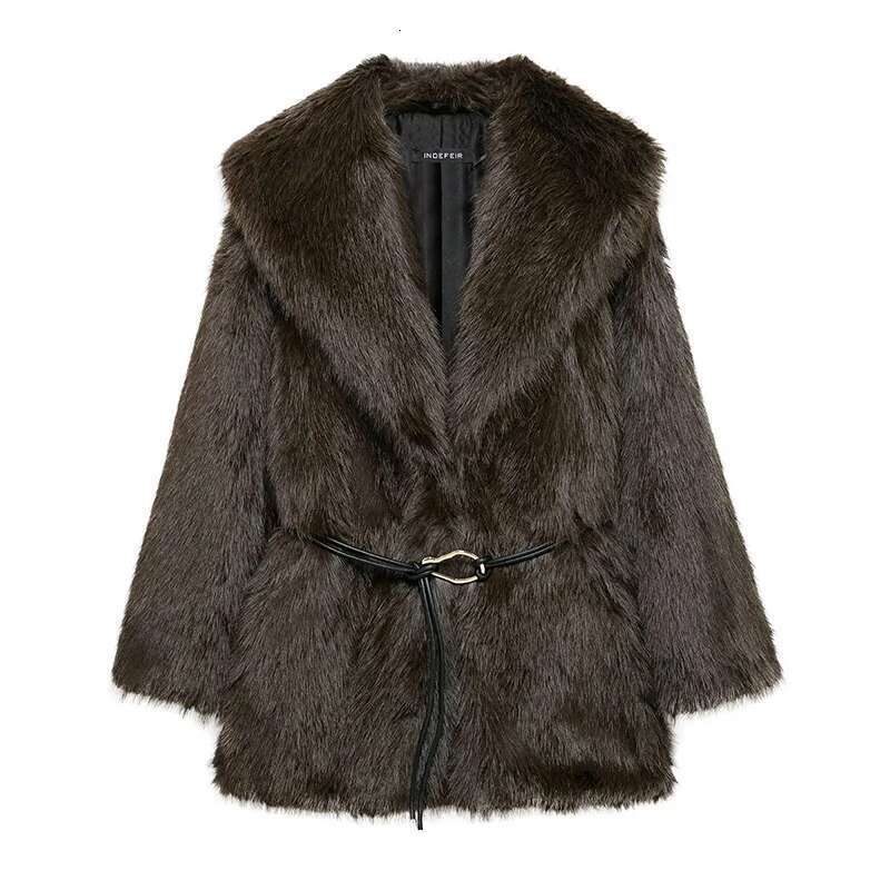Fluffy Faux Fur Coat With Belt For Women Warm Elegant Loose Long Sleeve Jacket Female Thick Lady High Street Outerwear