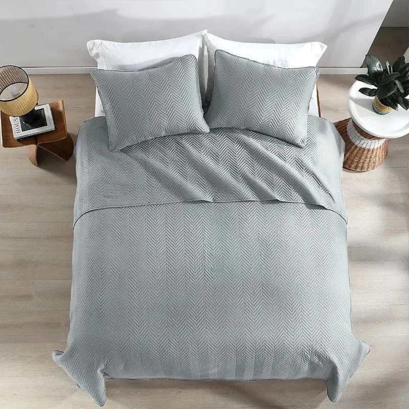 Solid Embroidered Bedspread Quilt Set 3pcs Quilted Bedding Cotton Quilts Bed Covers Pillowcase Blanket King Queen Size Coverlets 252033 XZZ2