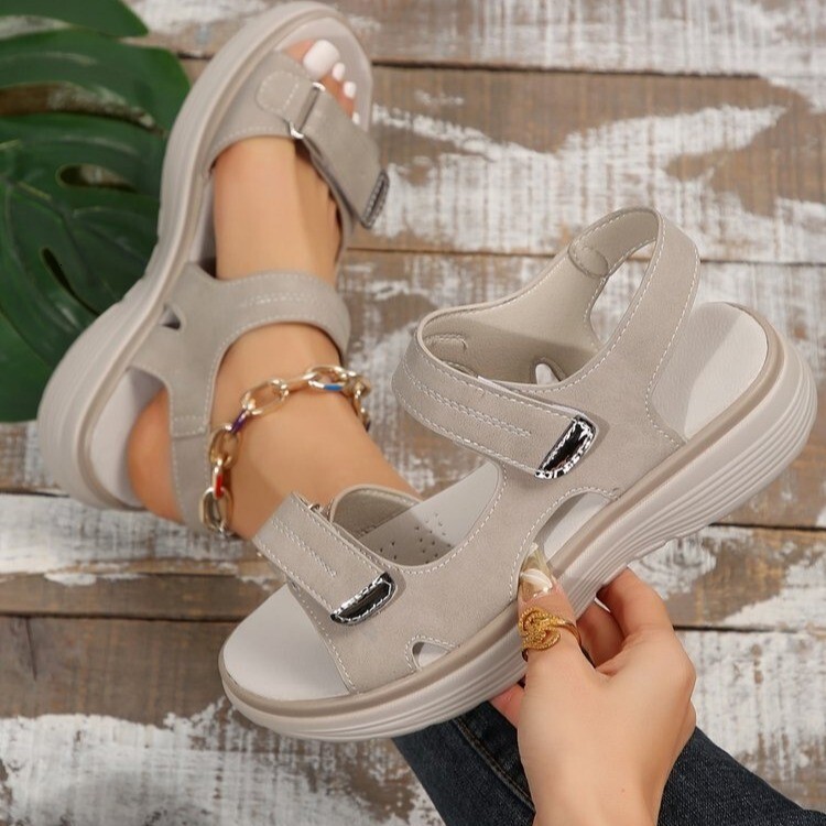 New Leather Thick Bottom Women S Sports Style Casual Shoes Slope Heel Lightweight Velcro Large Roman Sandals Ddmysaturn
