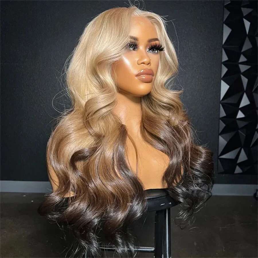 Ombre Blonde Highlight For Women Synthetic Lace Front Wigs 13X4 Body Wave Pre Plucked Hairline With Baby Hair Wig