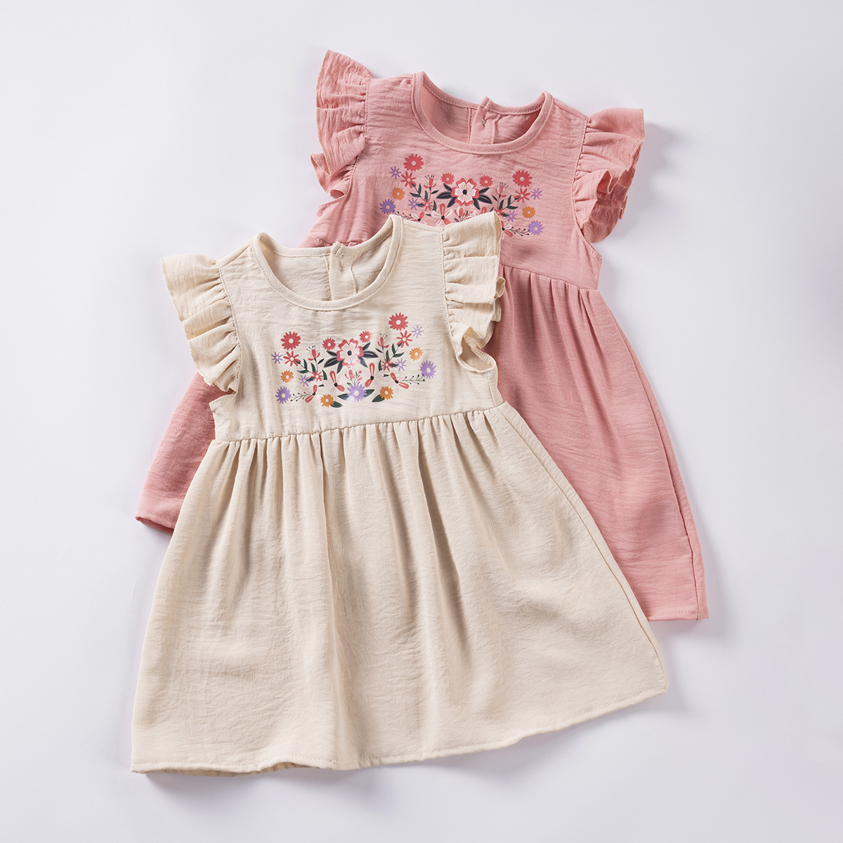 Summer Baby Girl Casual Printed Dresses, Baby Clothes Butterfly Sleeve Sweetheart Dresses Simple and Versatile for Daily Wear and Outings SY087
