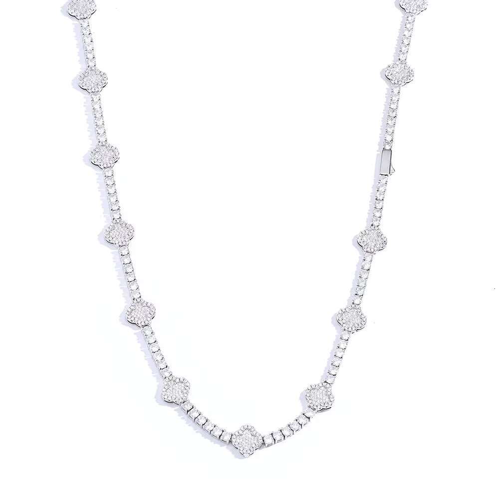 S925 Silver Moissanite Tennis Chain Necklace Cross Border Hip Hop Style Versatile Personality Jewelry