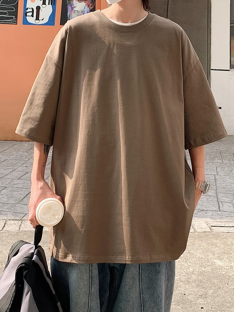 Summer Oversized T Shirt Men Women Unisex Korean 210G Cotton Short Sleeve Basic Tee Loose Tops Solid Color Hip Hop Y2K Tshirts 250515