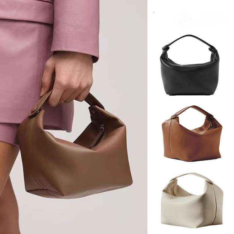 Lunch box genuine leather women's bag, niche design, simple handbag, convenient European and American fashion handbag