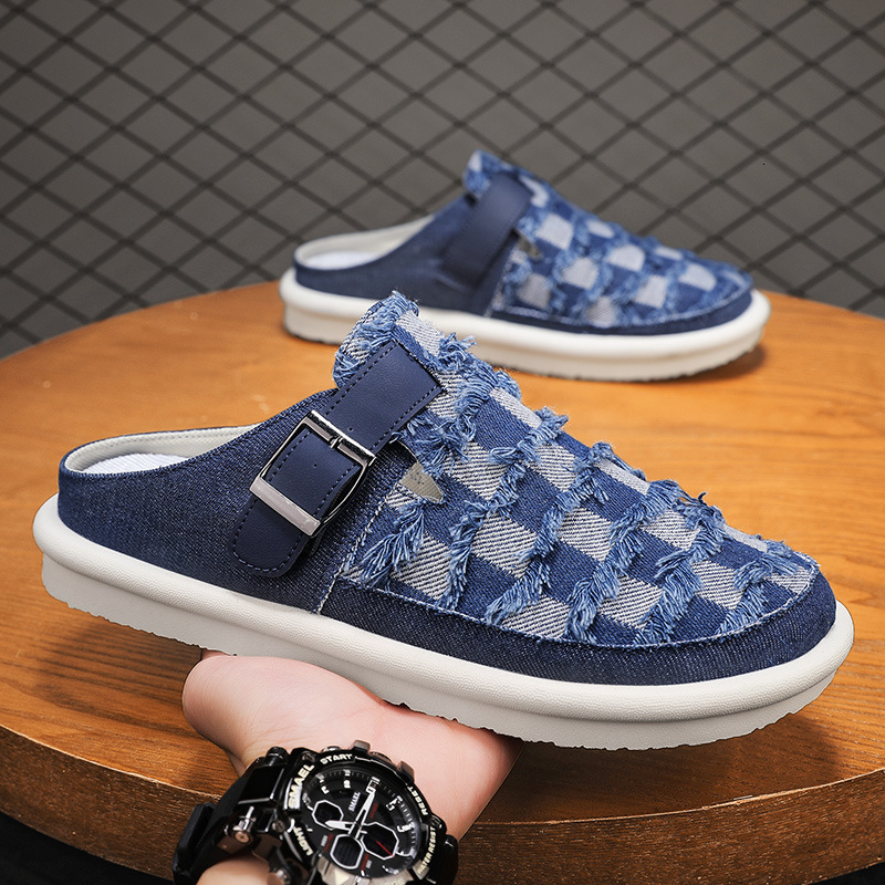 New Baotou Half Drag Casual Comfortable Breathable Color Blocked Fashion Flat Casual Shoes Heel Versatile Daily Men S Slippers Ddmysaturn