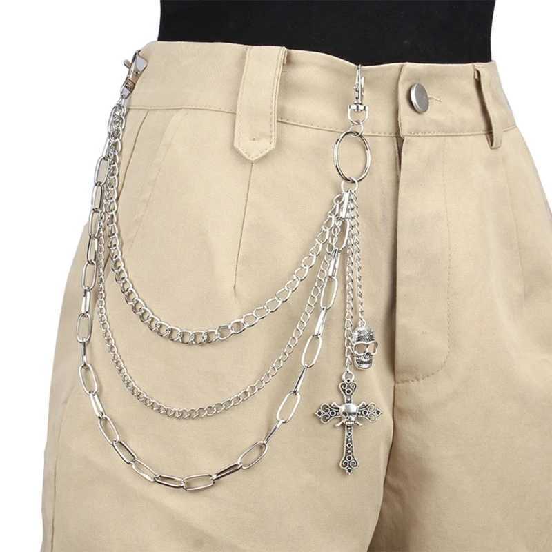 Crosses Punk Side Chain On Jeans Pants Handbag for Girls Multilayer Body Chain Trousers Street Clothing Chain Y250515